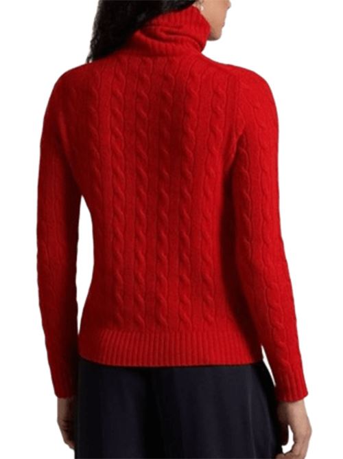 Maglia da donna in lana e cashmere con lavorazione a trecce, collo alto, colore rosso fuoco POLO RALPH LAUREN | 211888686023